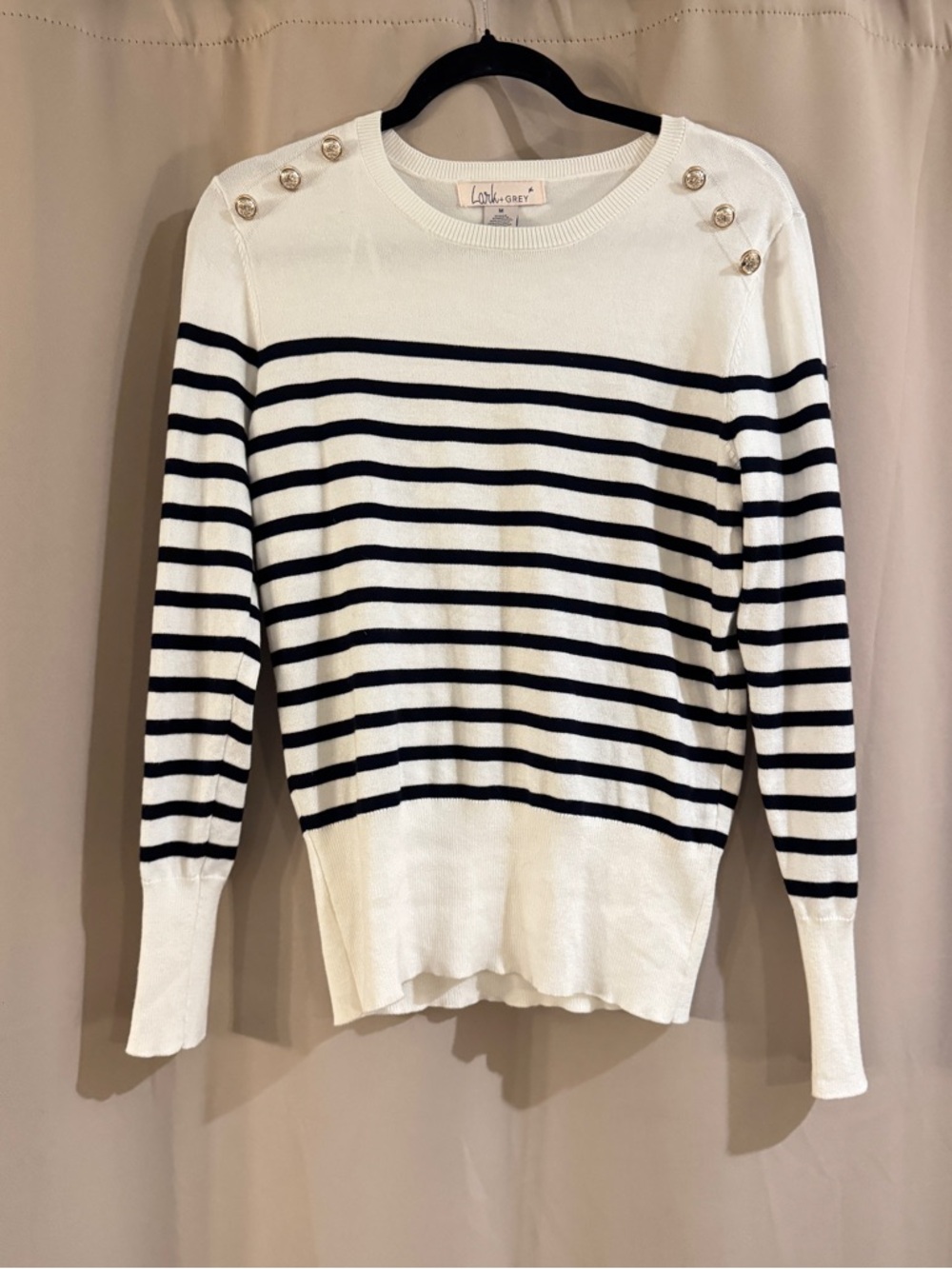 Lark + Grey  White Knit Top with Buttons